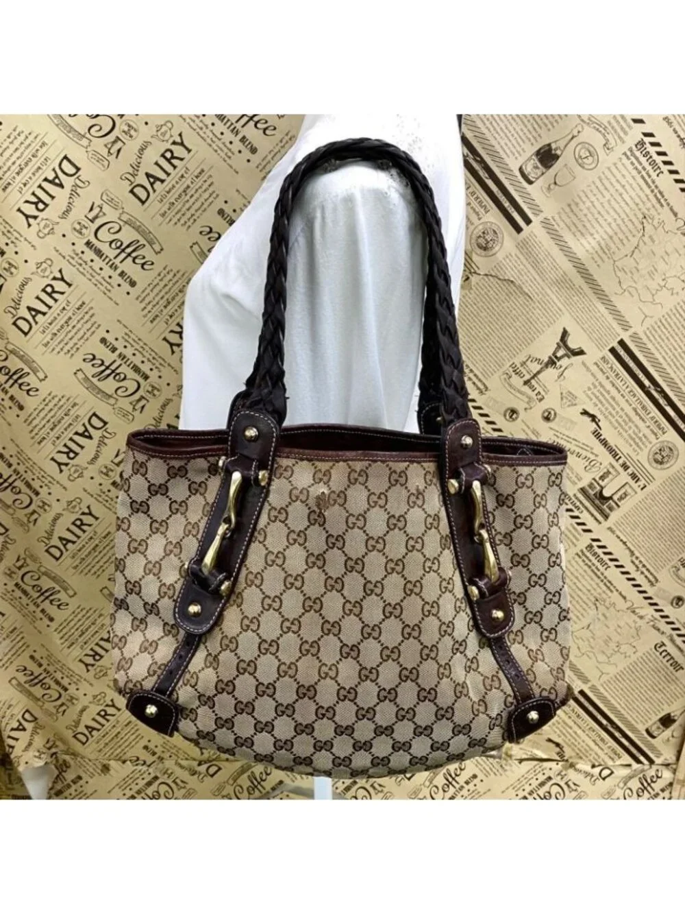 Gucci Tote Shoulder Bag GG Canvas Horsebid - Picture 2 of 16